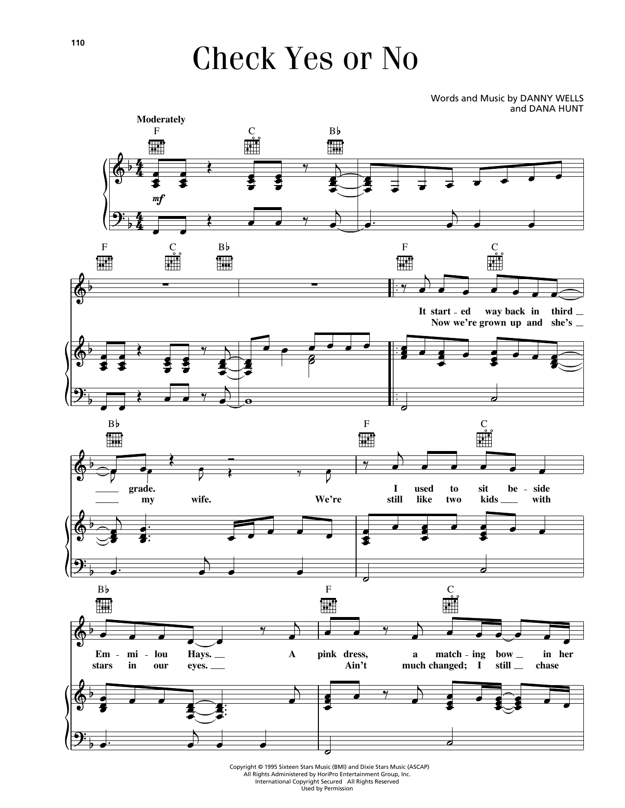 Download George Strait Check Yes Or No Sheet Music and learn how to play Very Easy Piano PDF digital score in minutes