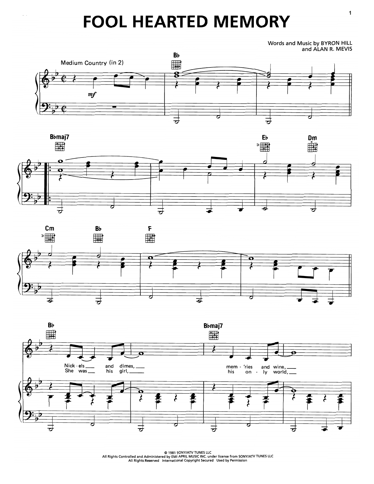 Download George Strait Fool Hearted Memory Sheet Music and learn how to play Piano, Vocal & Guitar (Right-Hand Melody) PDF digital score in minutes