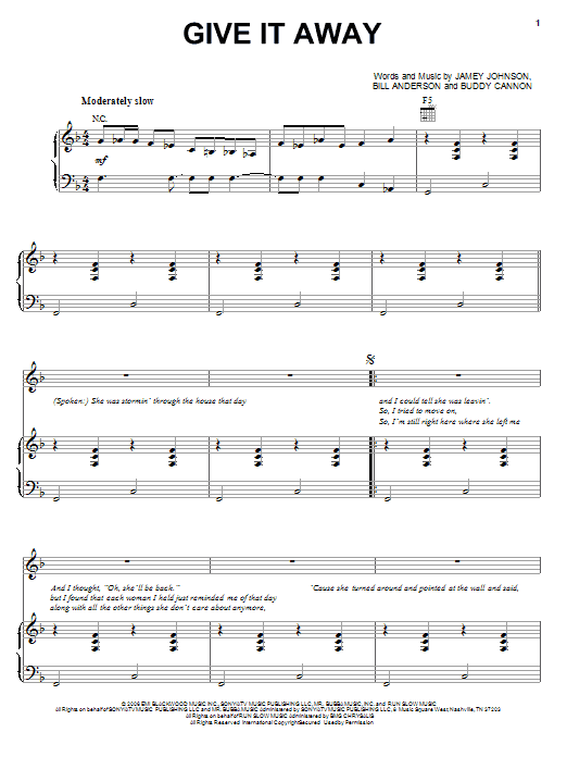 Download George Strait Give It Away Sheet Music and learn how to play Piano, Vocal & Guitar (Right-Hand Melody) PDF digital score in minutes