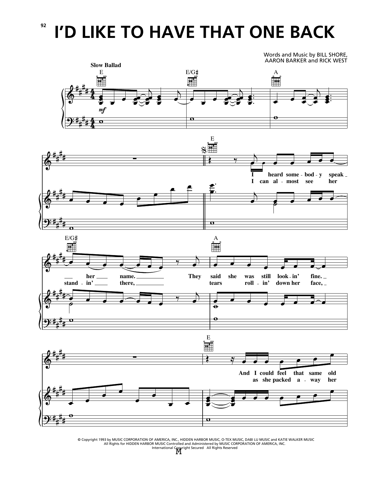 Download George Strait I'd Like To Have That One Back Sheet Music and learn how to play Piano, Vocal & Guitar (Right-Hand Melody) PDF digital score in minutes