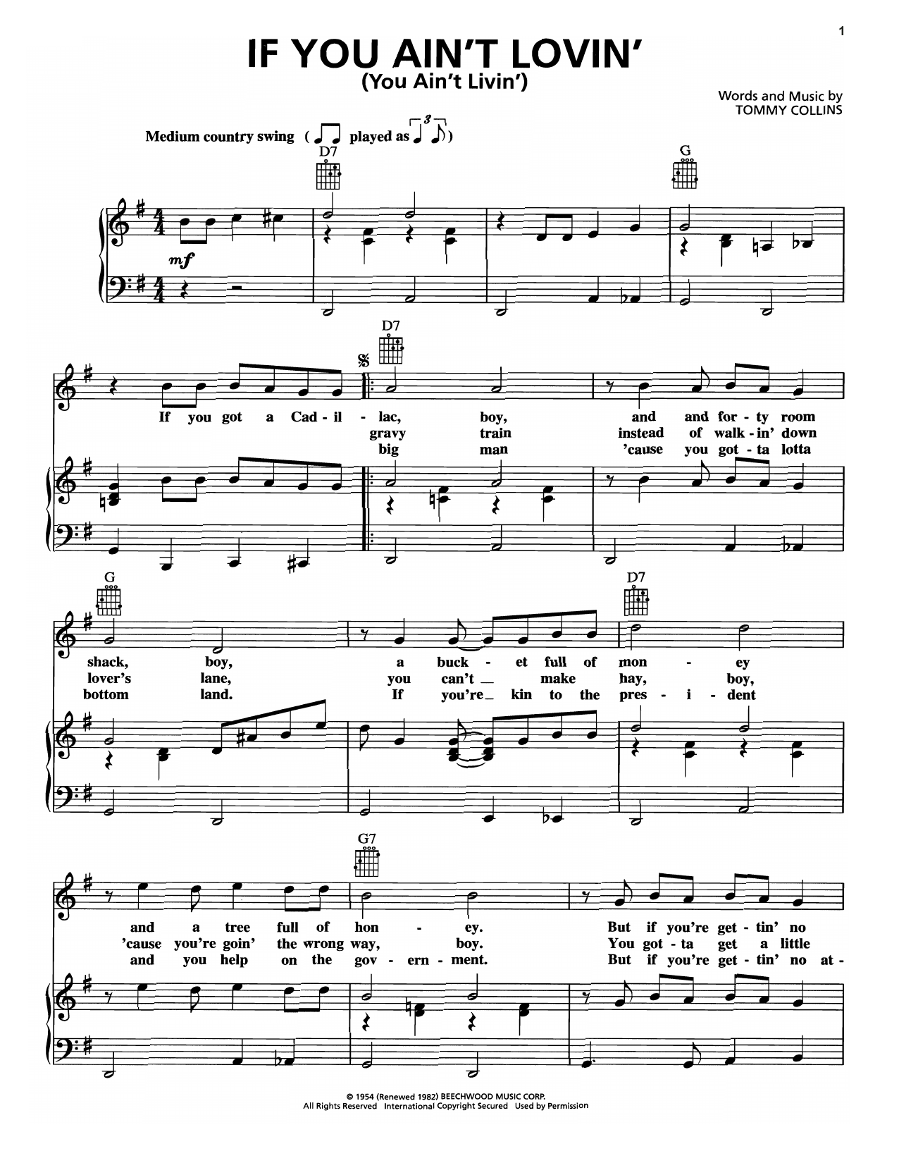 Download George Strait If You Ain't Lovin' (You Ain't Livin') Sheet Music and learn how to play Piano, Vocal & Guitar (Right-Hand Melody) PDF digital score in minutes