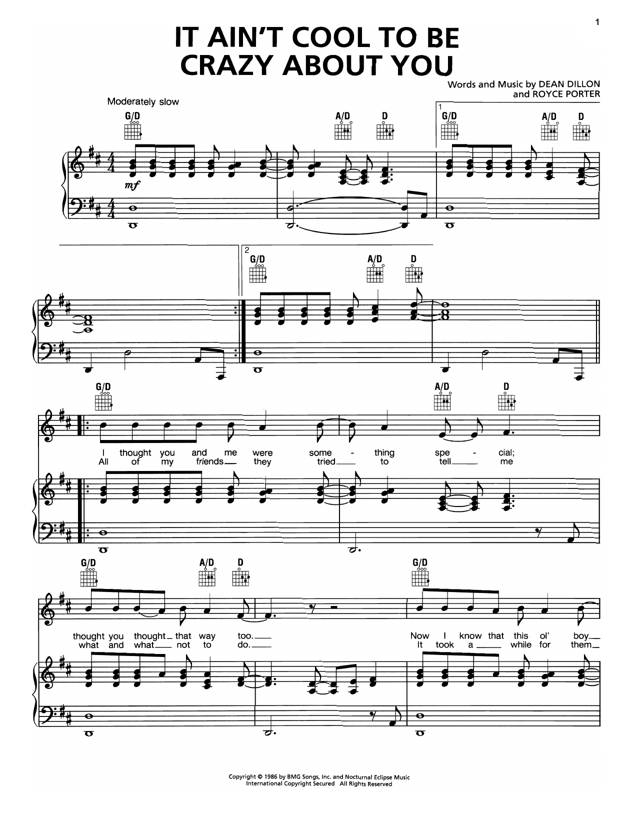 Download George Strait It Ain't Cool To Be Crazy About You Sheet Music and learn how to play Piano, Vocal & Guitar (Right-Hand Melody) PDF digital score in minutes
