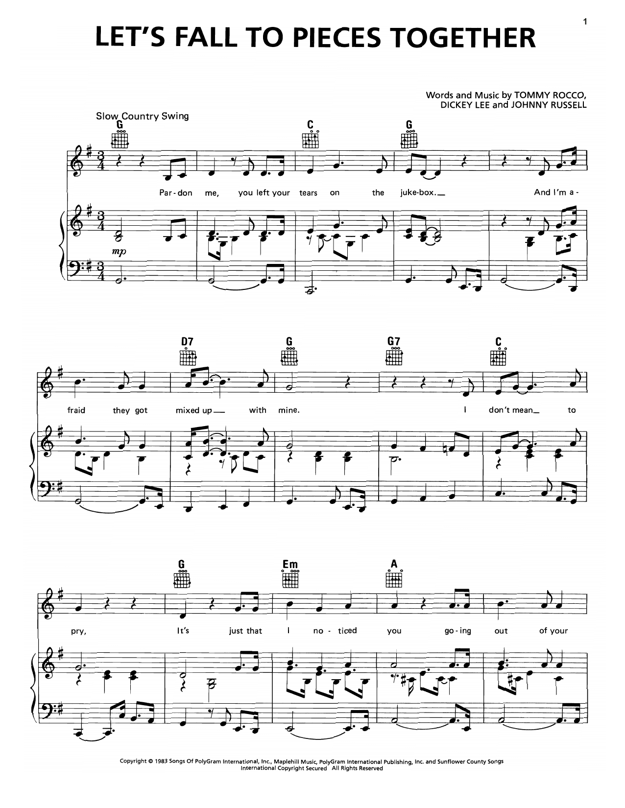 Download George Strait Let's Fall To Pieces Together Sheet Music and learn how to play Piano, Vocal & Guitar (Right-Hand Melody) PDF digital score in minutes