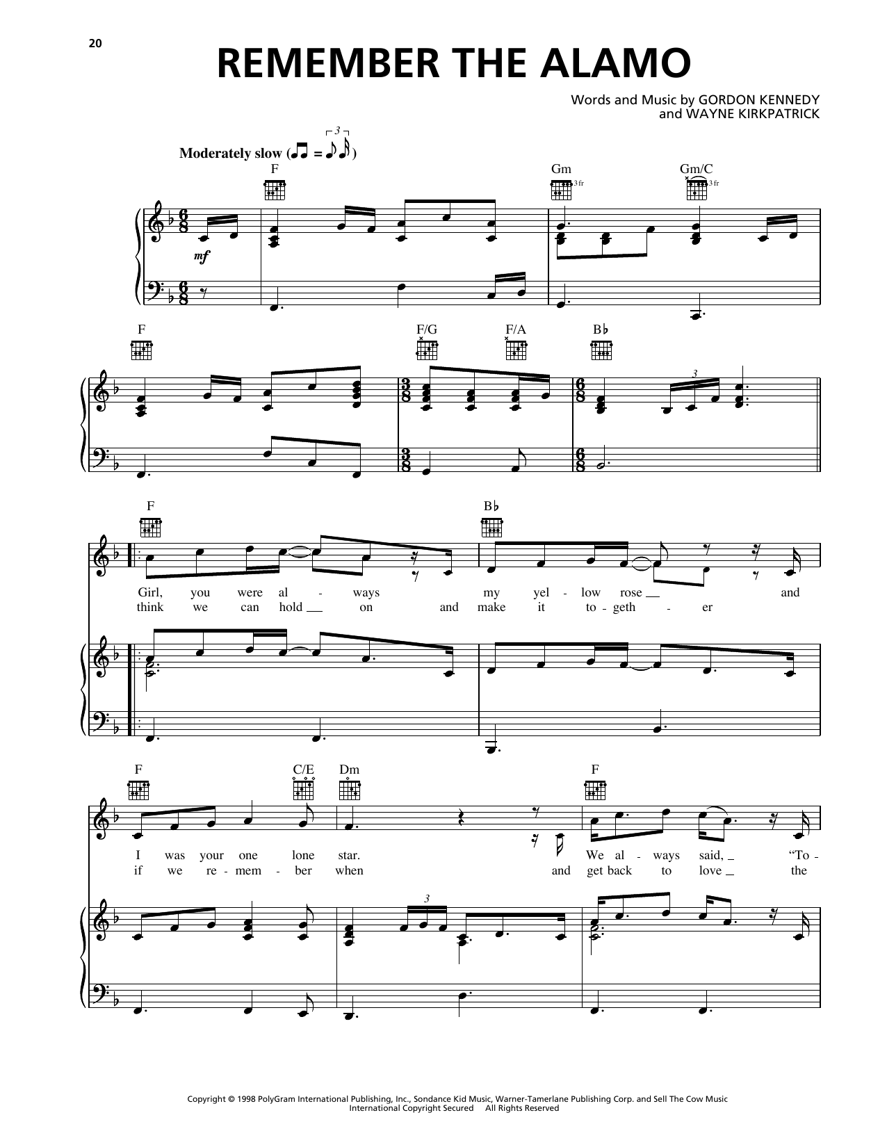 Download George Strait Remember The Alamo Sheet Music and learn how to play Piano, Vocal & Guitar Chords (Right-Hand Melody) PDF digital score in minutes
