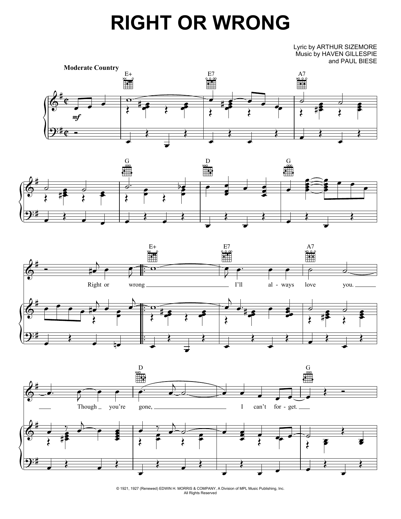 Download George Strait Right Or Wrong Sheet Music and learn how to play Piano, Vocal & Guitar (Right-Hand Melody) PDF digital score in minutes
