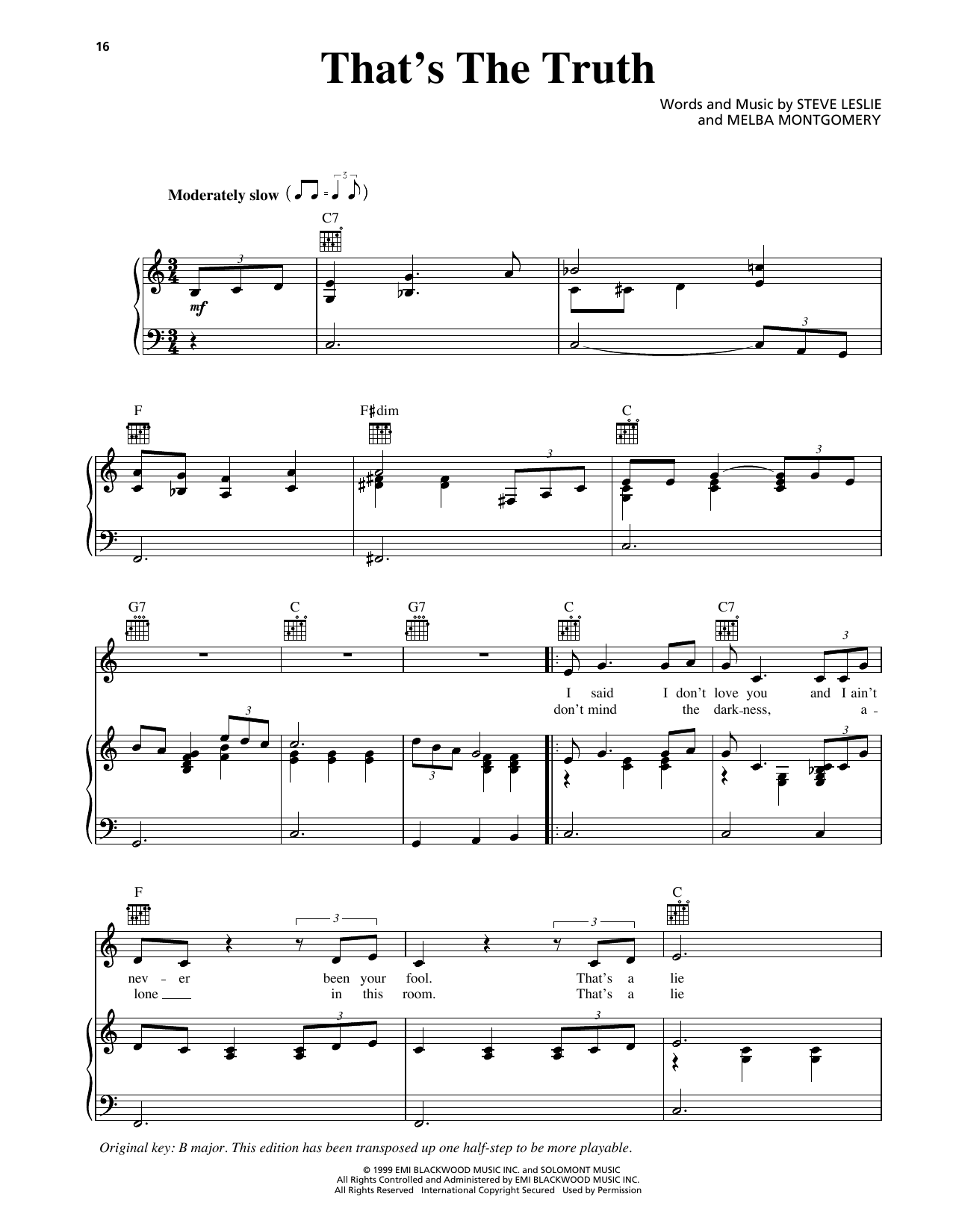 Download George Strait That's The Truth Sheet Music and learn how to play Piano, Vocal & Guitar Chords (Right-Hand Melody) PDF digital score in minutes