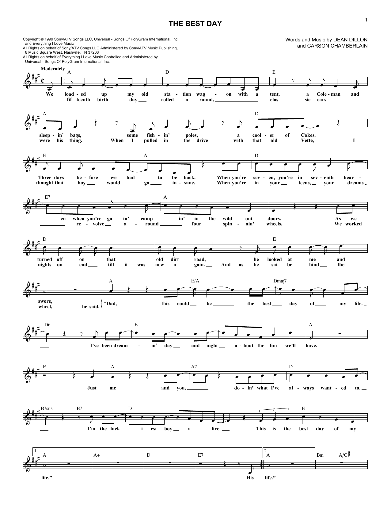 Download George Strait The Best Day Sheet Music and learn how to play Melody Line, Lyrics & Chords PDF digital score in minutes