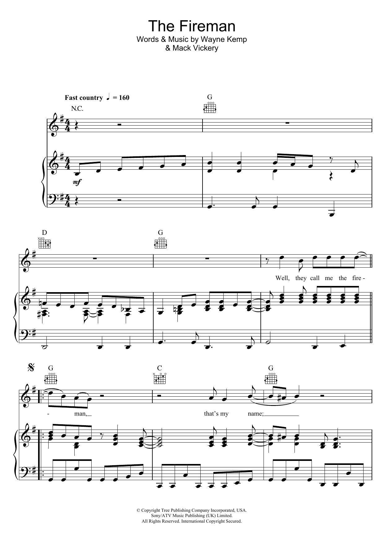 Download George Strait The Fireman Sheet Music and learn how to play Piano, Vocal & Guitar (Right-Hand Melody) PDF digital score in minutes