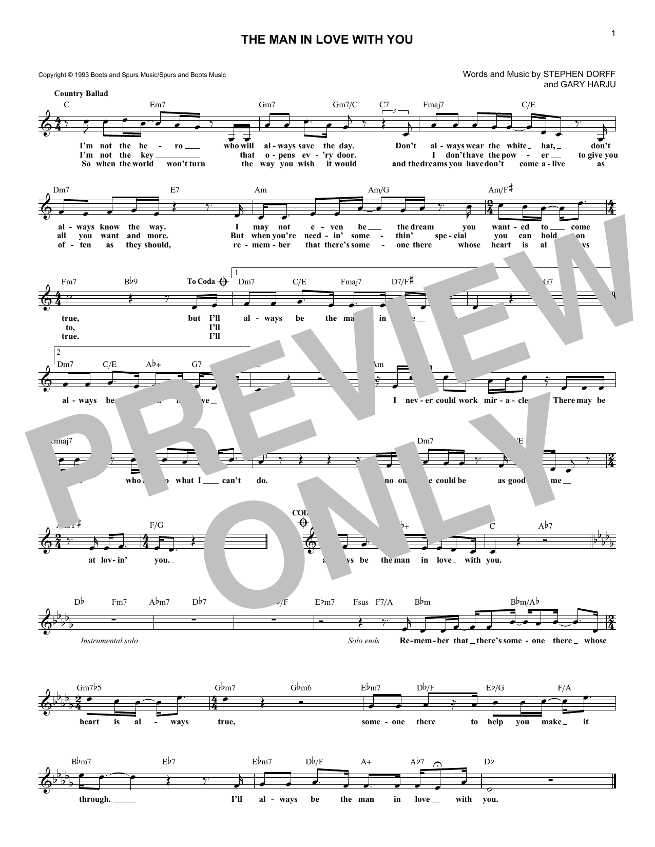 Download George Strait The Man In Love With You Sheet Music and learn how to play Melody Line, Lyrics & Chords PDF digital score in minutes