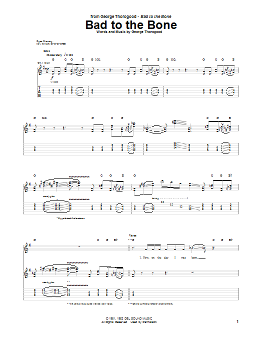 Download George Thorogood Bad To The Bone Sheet Music and learn how to play Guitar Lead Sheet PDF digital score in minutes