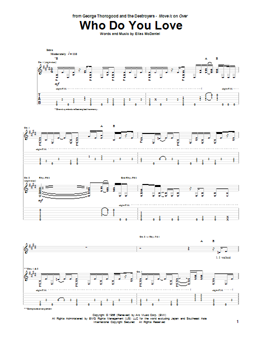 Download George Thorogood Who Do You Love Sheet Music and learn how to play Guitar Tab PDF digital score in minutes