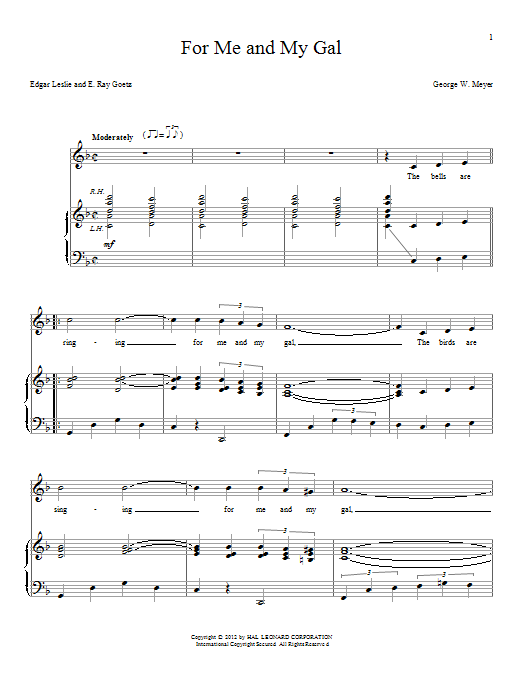 Download George W. Meyer For Me And My Gal Sheet Music and learn how to play Piano & Vocal PDF digital score in minutes
