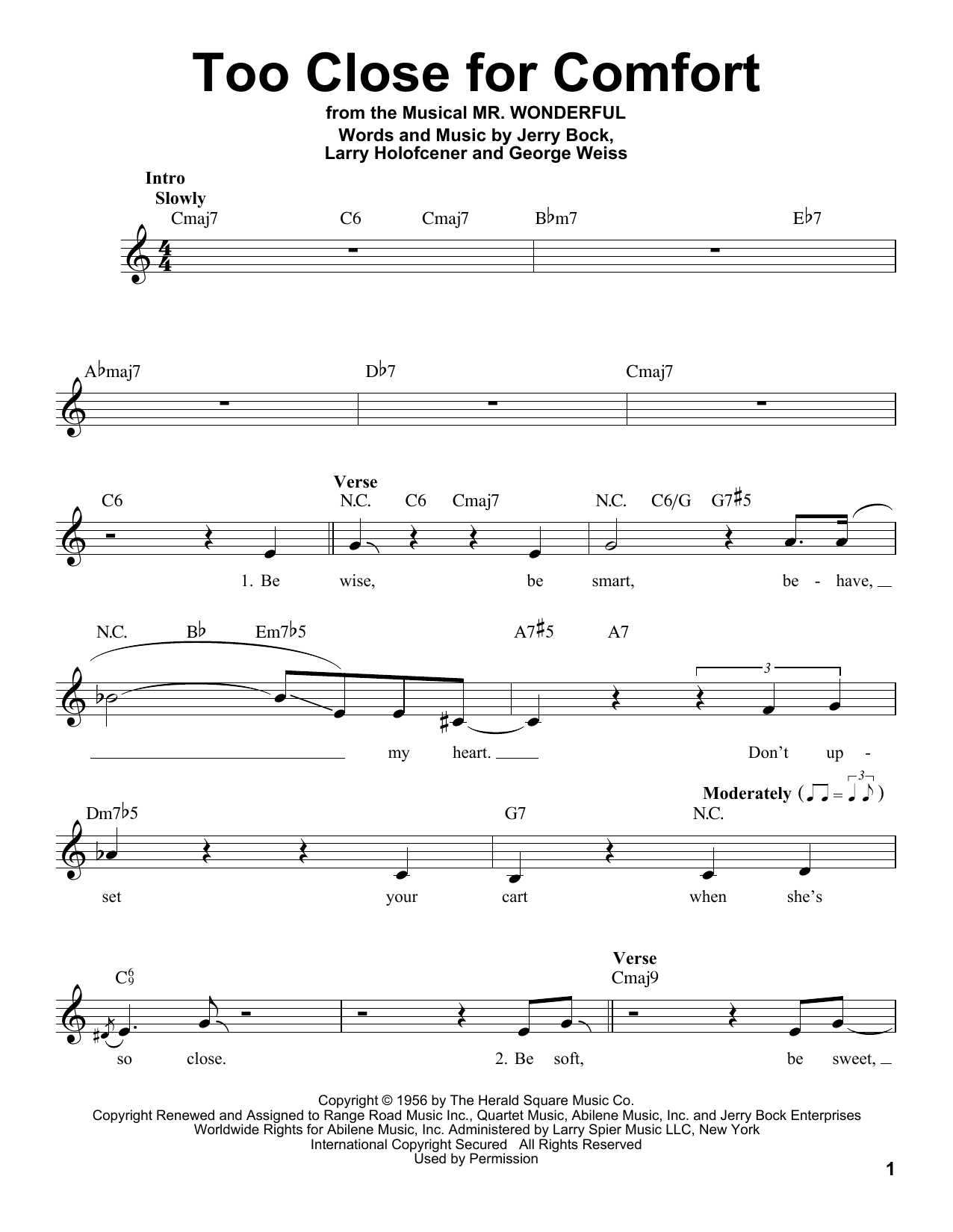 Download George Weiss Too Close For Comfort Sheet Music and learn how to play Melody Line, Lyrics & Chords PDF digital score in minutes