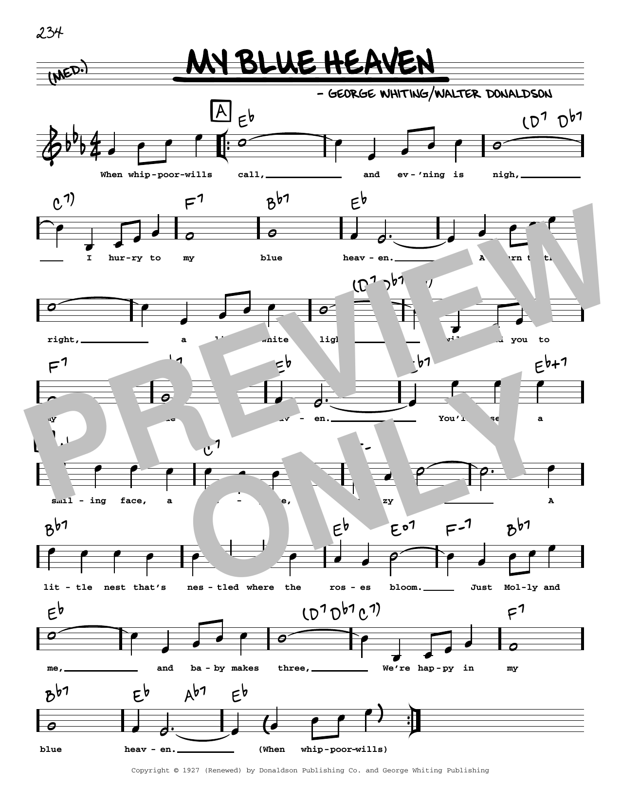 Download George Whiting My Blue Heaven (arr. Robert Rawlins) Sheet Music and learn how to play Real Book – Melody, Lyrics & Chords PDF digital score in minutes