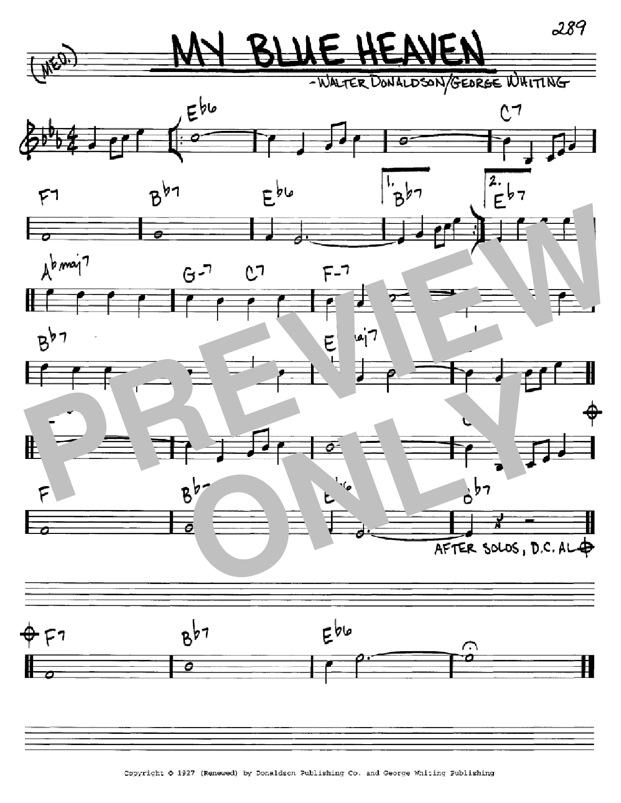 Download George Whiting My Blue Heaven Sheet Music and learn how to play Real Book – Melody, Lyrics & Chords PDF digital score in minutes