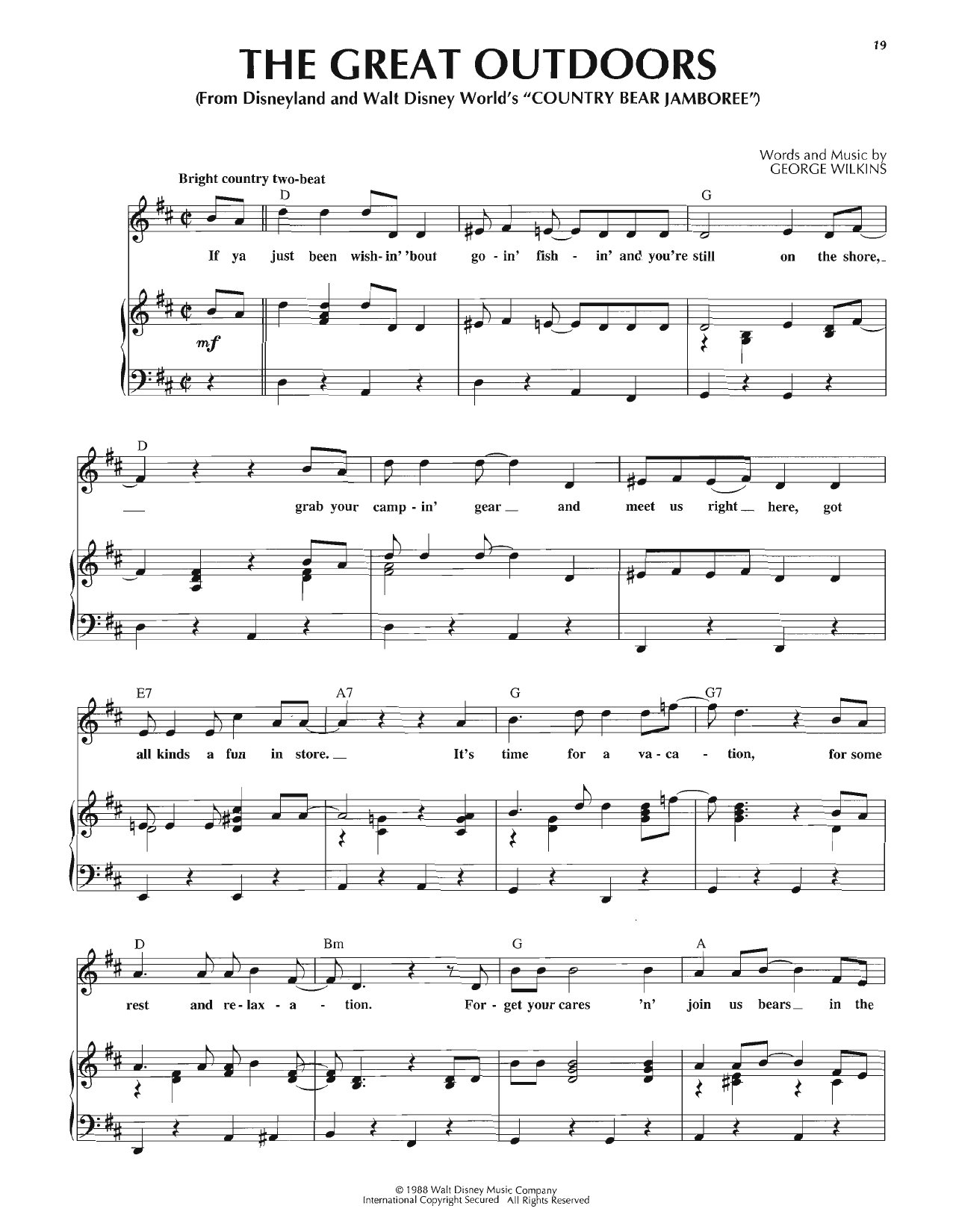 Download George Wilkins The Great Outdoors Sheet Music and learn how to play Piano, Vocal & Guitar Chords (Right-Hand Melody) PDF digital score in minutes