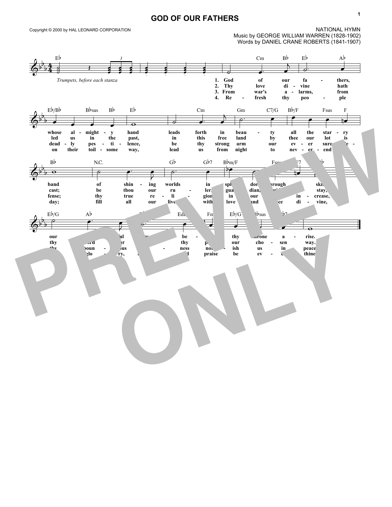Download George William Warren God Of Our Fathers Sheet Music and learn how to play Melody Line, Lyrics & Chords PDF digital score in minutes