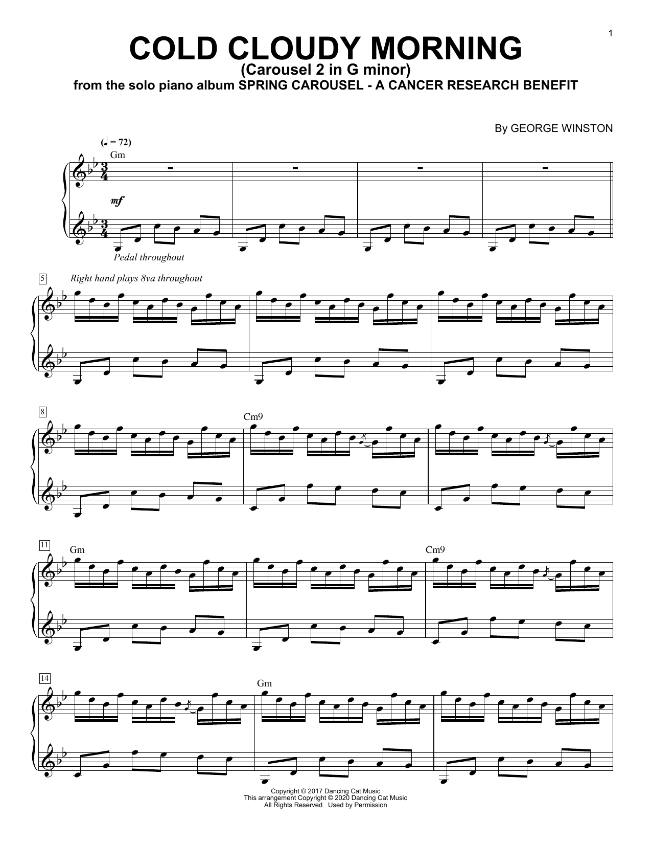 Download George Winston Cold Cloudy Morning (Carousel 2 In G Minor) Sheet Music and learn how to play Piano Solo PDF digital score in minutes