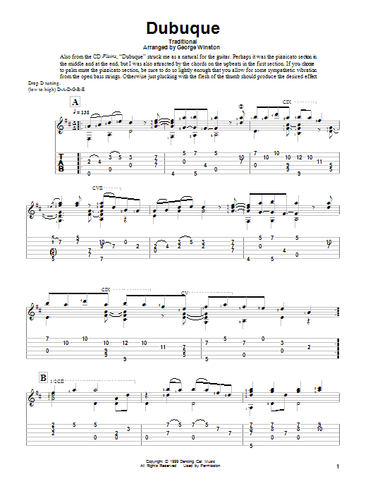 Download George Winston Dubuque Sheet Music and learn how to play Guitar Tab PDF digital score in minutes