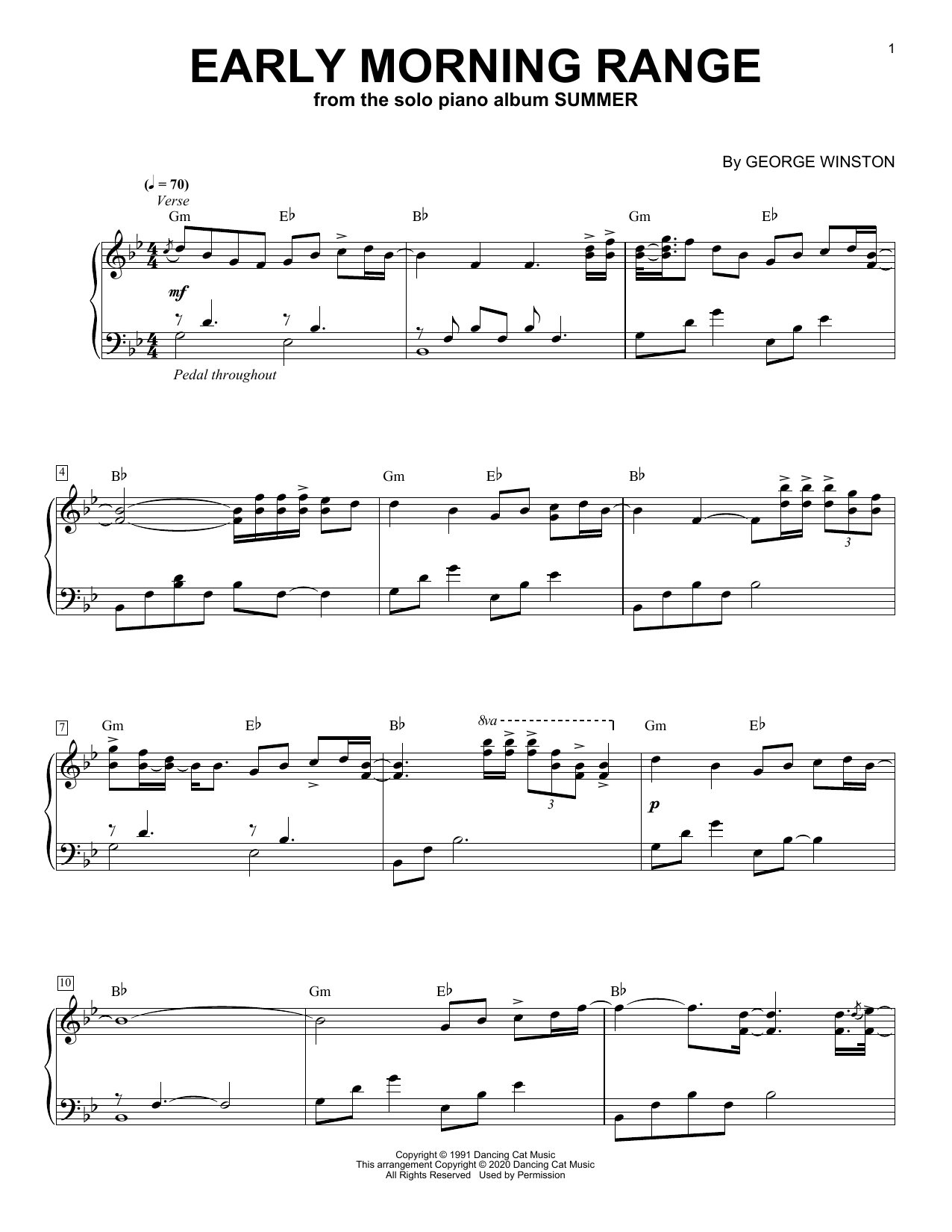 Download George Winston Early Morning Range Sheet Music and learn how to play Easy Piano PDF digital score in minutes