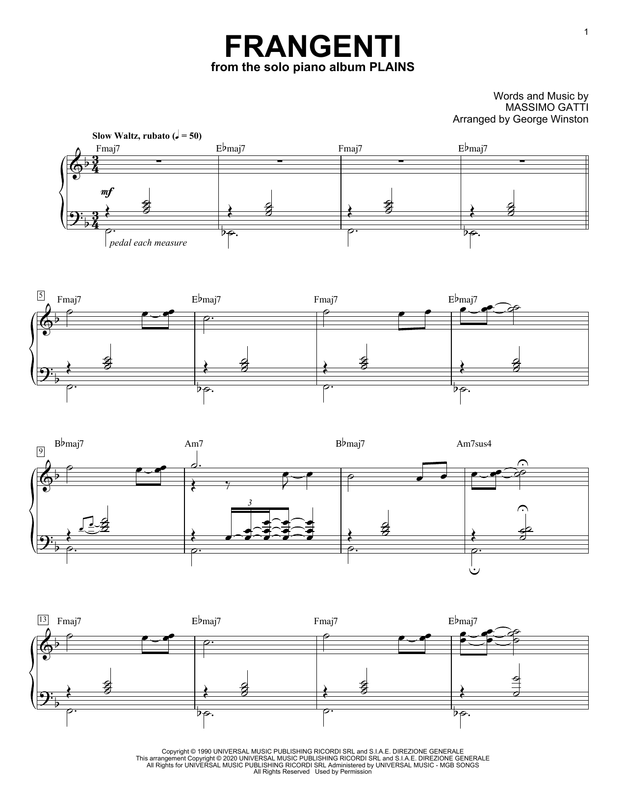Download George Winston Frangenti Sheet Music and learn how to play Piano Solo PDF digital score in minutes