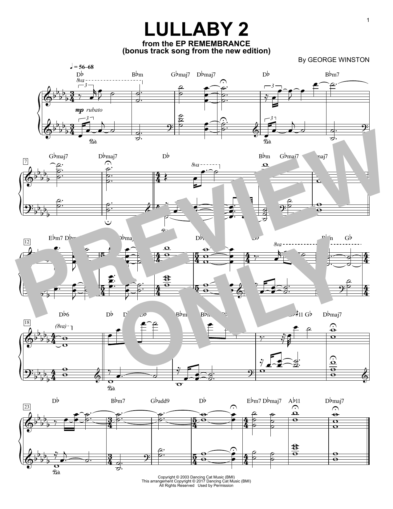 Download George Winston Lullaby 2 Sheet Music and learn how to play Piano PDF digital score in minutes