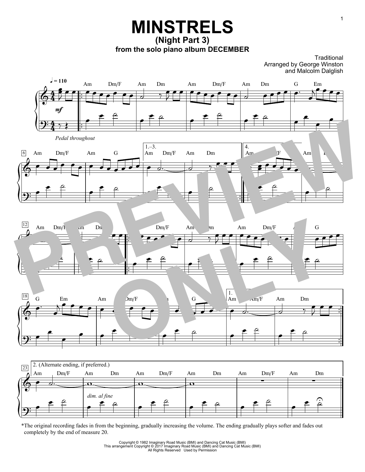 Download George Winston Minstrels (Night Part 3) Sheet Music and learn how to play Piano PDF digital score in minutes
