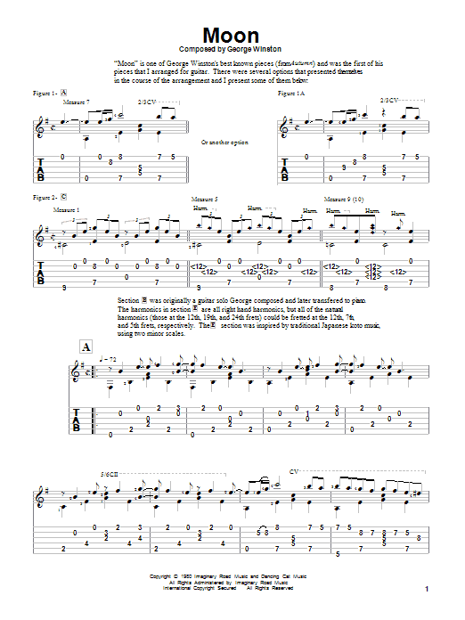 Download George Winston Moon Sheet Music and learn how to play Guitar Tab PDF digital score in minutes