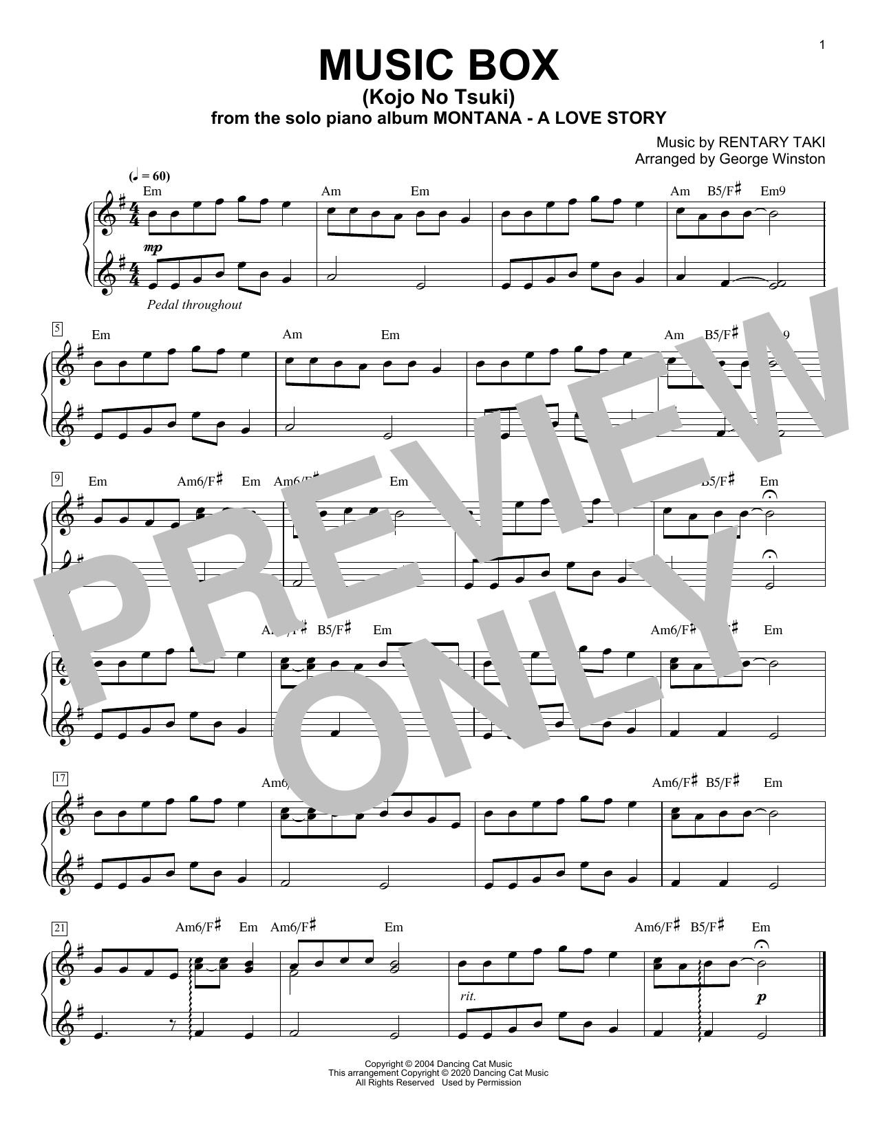Download George Winston Music Box (Kojo No Tsuki) Sheet Music and learn how to play Piano Solo PDF digital score in minutes