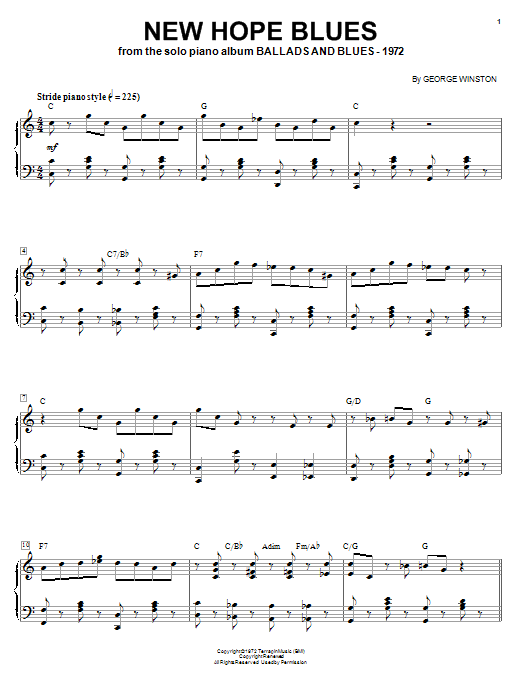 Download George Winston New Hope Blues Sheet Music and learn how to play Piano PDF digital score in minutes