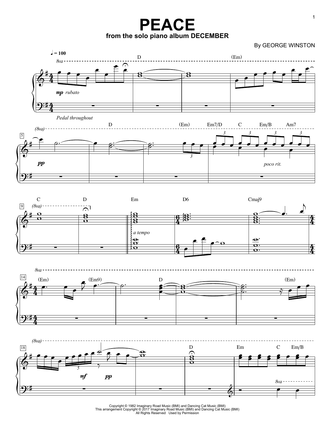 Download George Winston Peace Sheet Music and learn how to play Piano PDF digital score in minutes