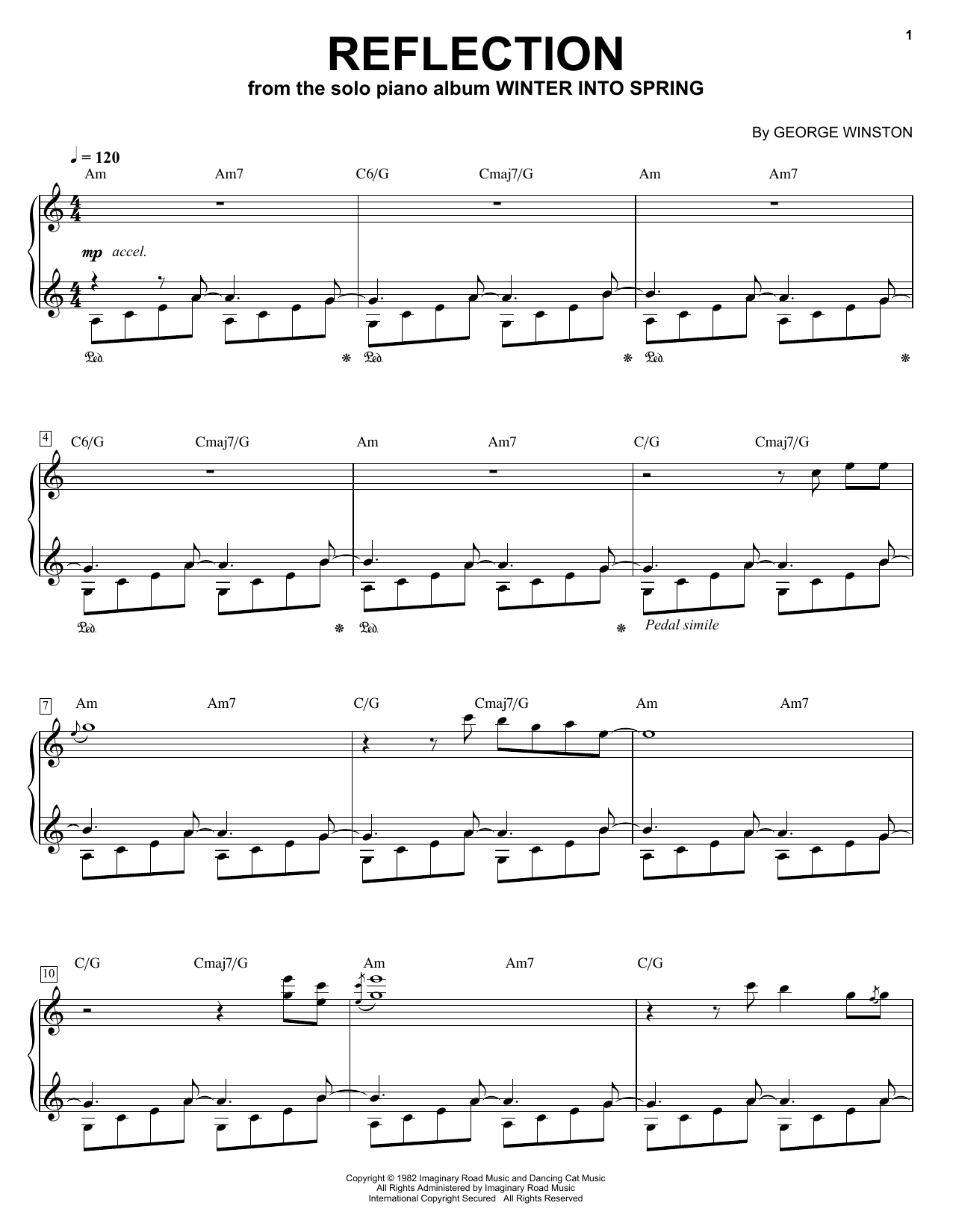 Download George Winston Reflection Sheet Music and learn how to play Piano PDF digital score in minutes