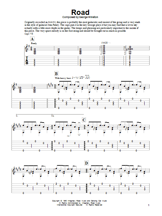 Download George Winston Road Sheet Music and learn how to play Guitar Tab PDF digital score in minutes