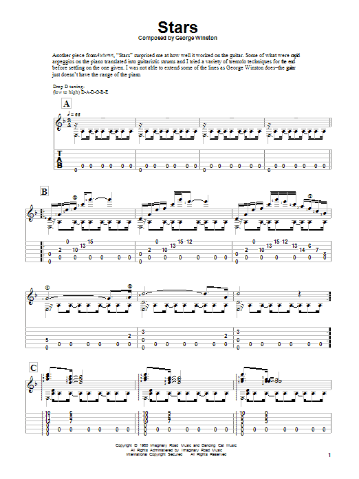 Download George Winston Stars Sheet Music and learn how to play Guitar Tab PDF digital score in minutes