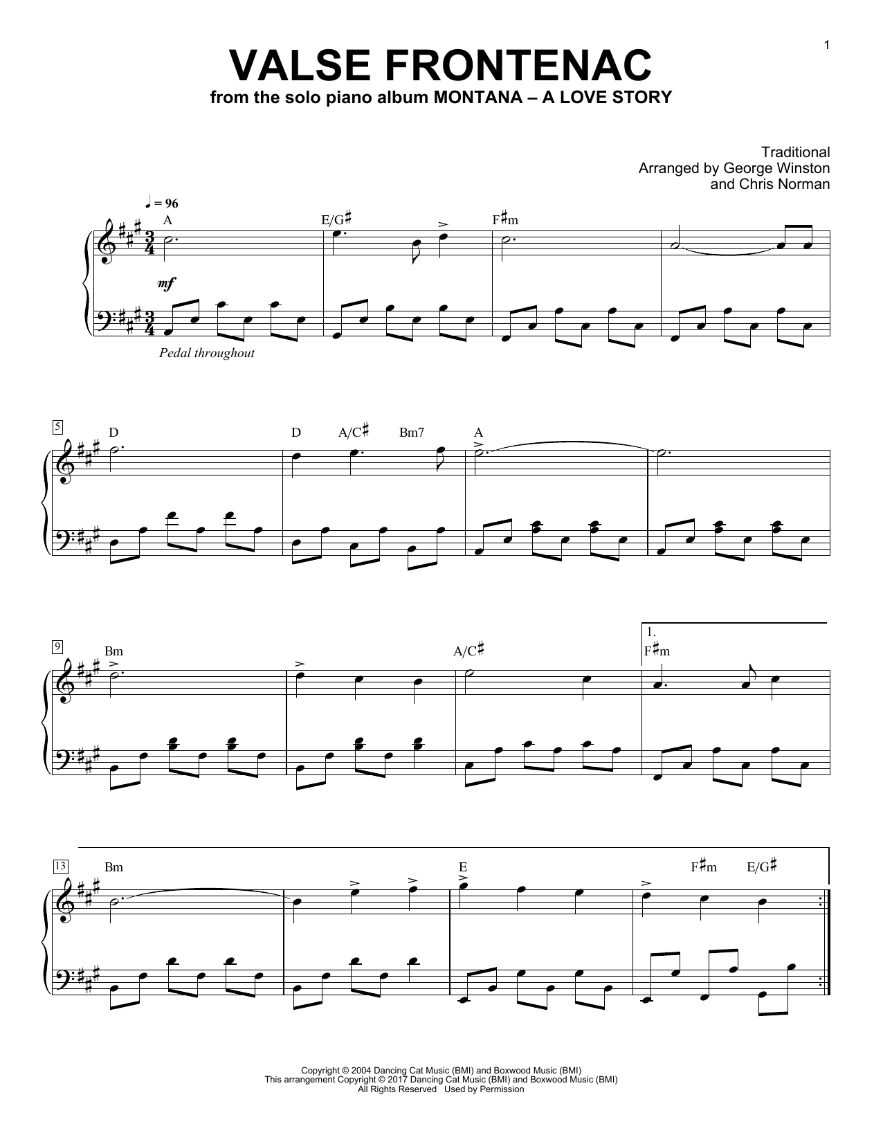 Download George Winston Valse De Frontenac Sheet Music and learn how to play Easy Piano PDF digital score in minutes