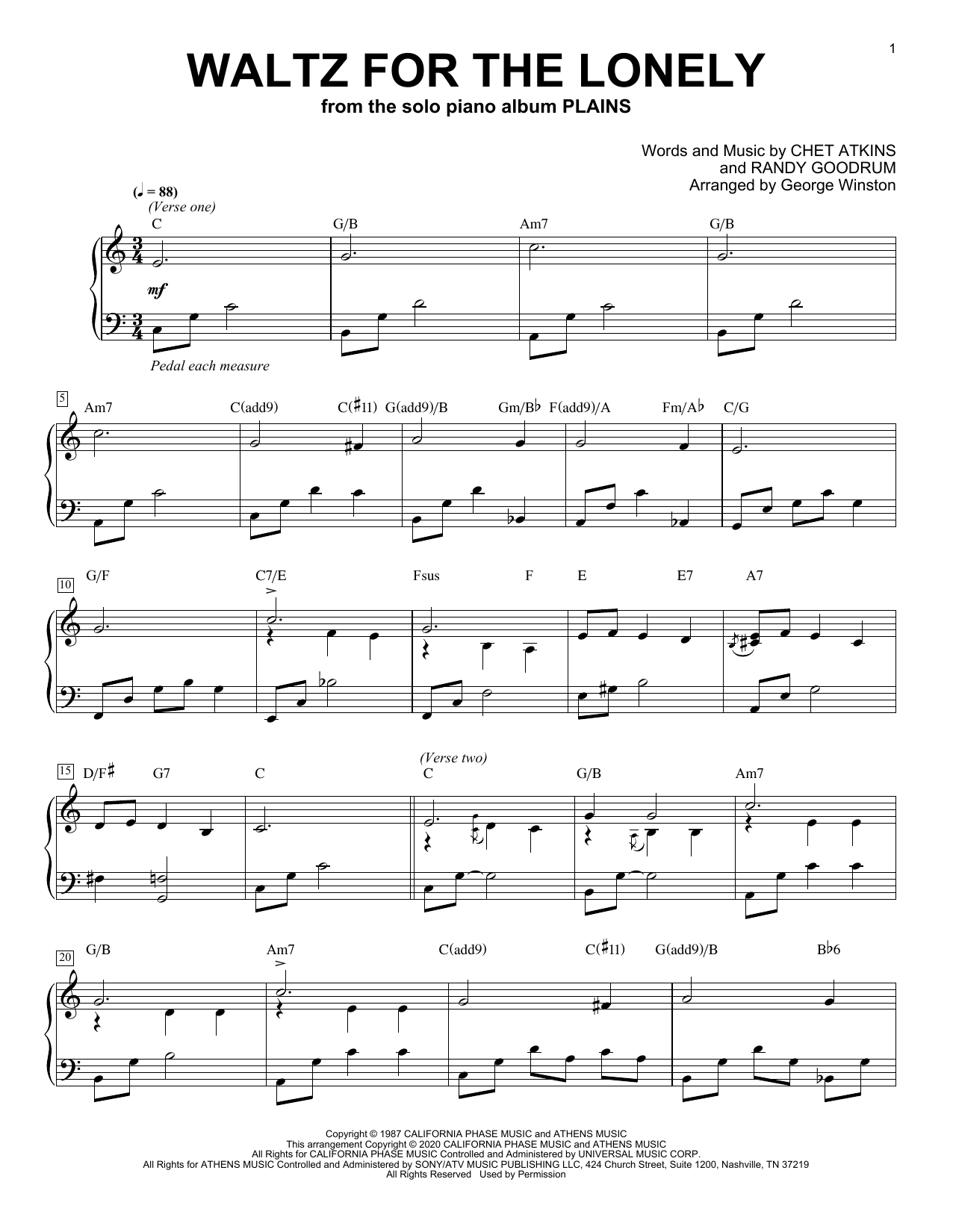 Download George Winston Waltz For The Lonely Sheet Music and learn how to play Piano Solo PDF digital score in minutes