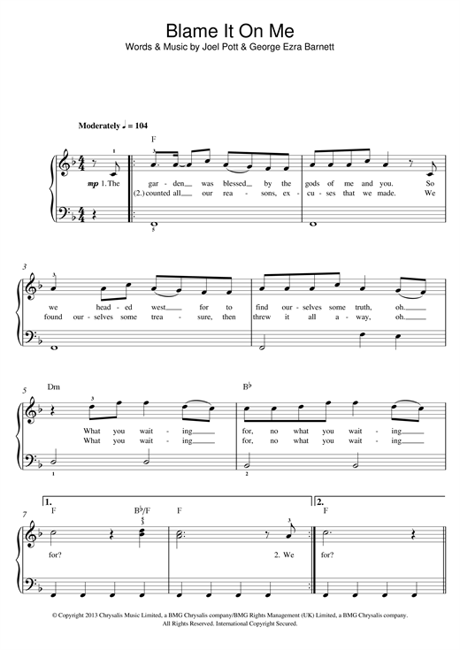 George Ezra "Blame It Me" Sheet Music Notes | Download Printable Score 122383