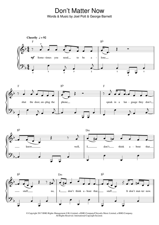 Download George Ezra Don't Matter Now Sheet Music and learn how to play Beginner Piano PDF digital score in minutes
