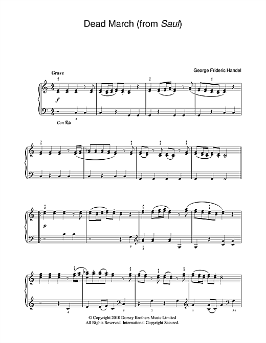 Download George Frideric Handel Dead March (from Saul) Sheet Music and learn how to play Easy Piano PDF digital score in minutes