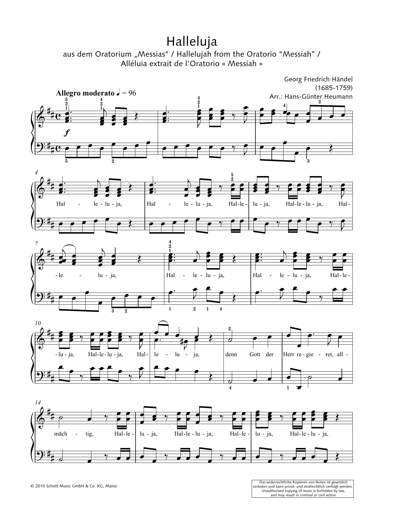 George Frideric Handel "Hallelujah" Sheet Music Notes | Download ...