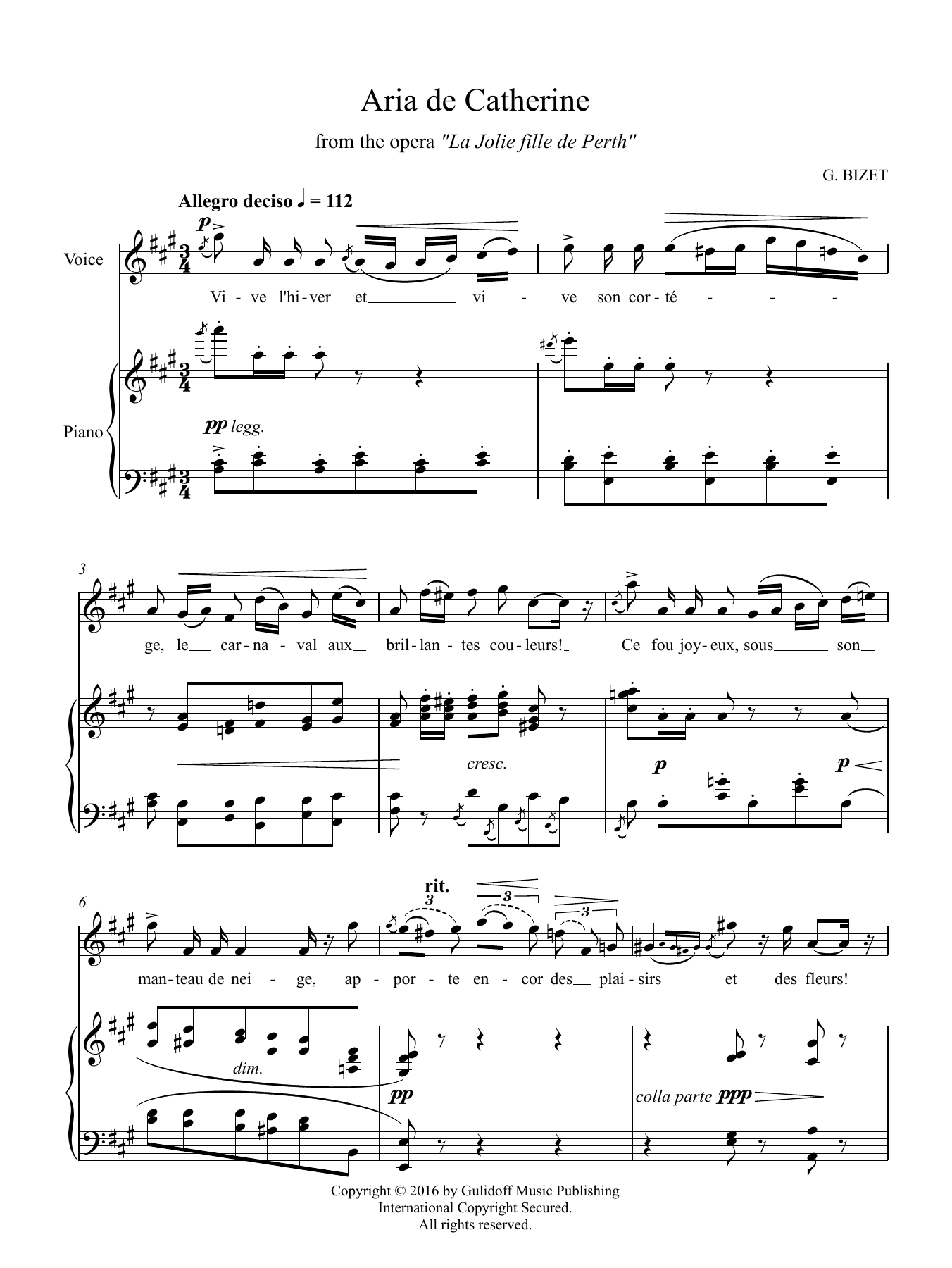 Download Georges Bizet 7 Songs: Aria de Catherine from the opera La Jolie fille de Perth Sheet Music and learn how to play Piano & Vocal PDF digital score in minutes