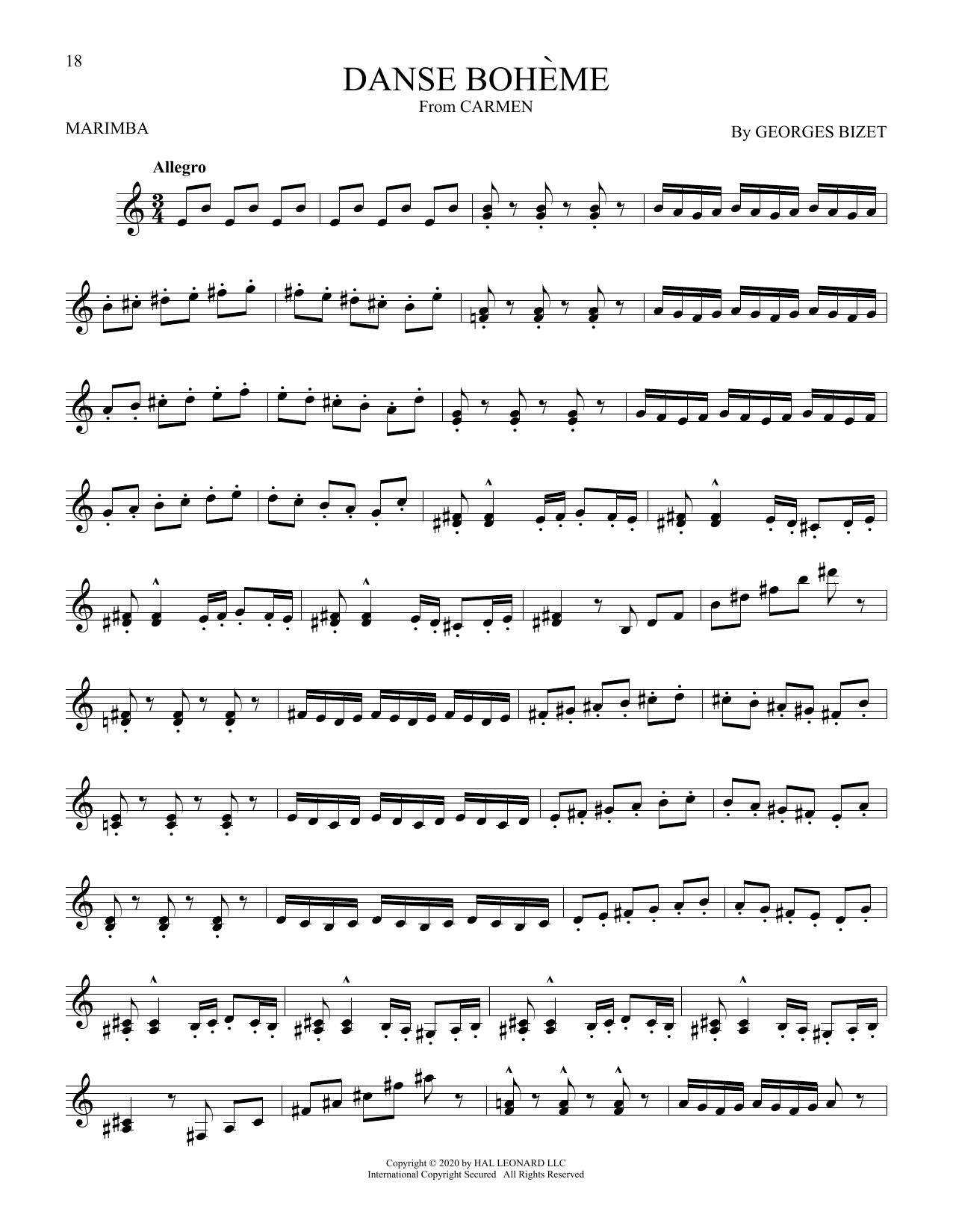 Download Georges Bizet Danse Boheme Sheet Music and learn how to play Marimba Solo PDF digital score in minutes