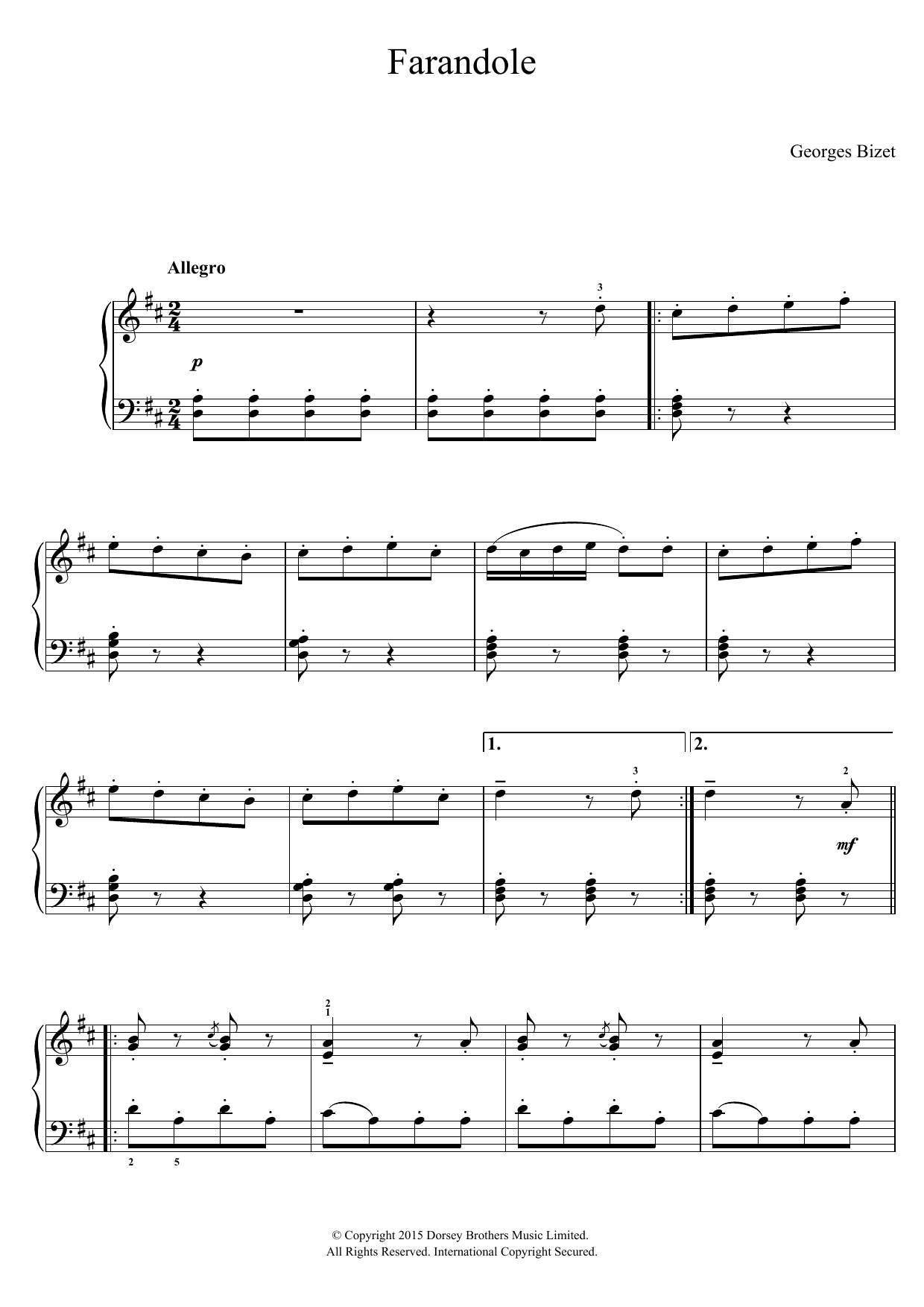 Download Georges Bizet Farandole (from 'L'Arlesienne') Sheet Music and learn how to play Easy Piano PDF digital score in minutes
