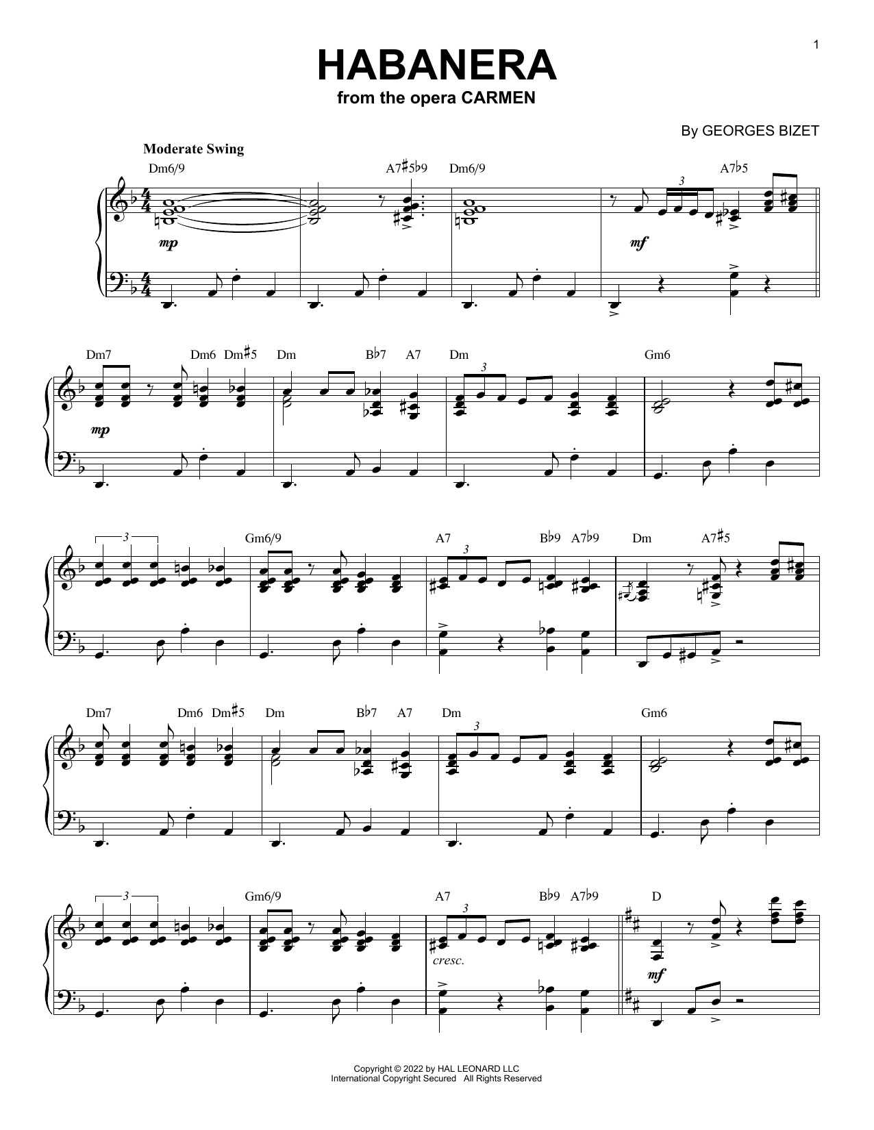 Download Georges Bizet Habanera [Jazz version] (arr. Brent Edstrom) Sheet Music and learn how to play Piano Solo PDF digital score in minutes