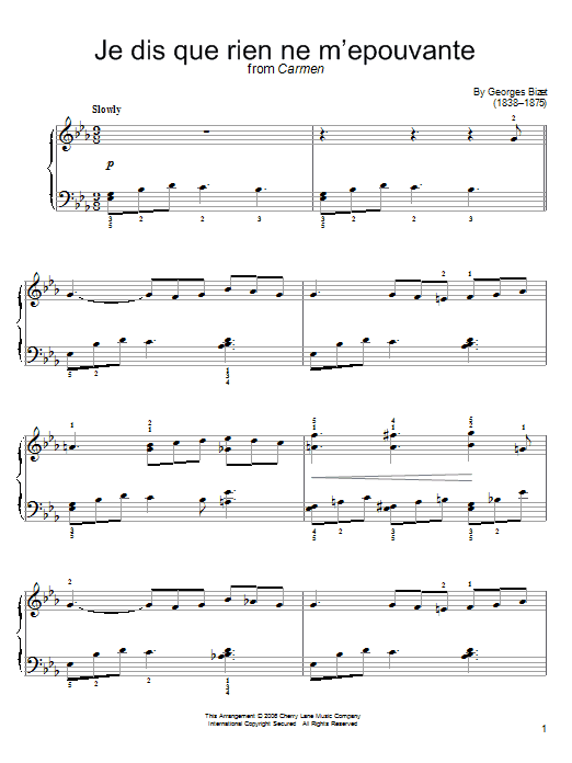 Download Georges Bizet Je Dis Que Rien Ne M'epouvante Sheet Music and learn how to play Easy Piano PDF digital score in minutes