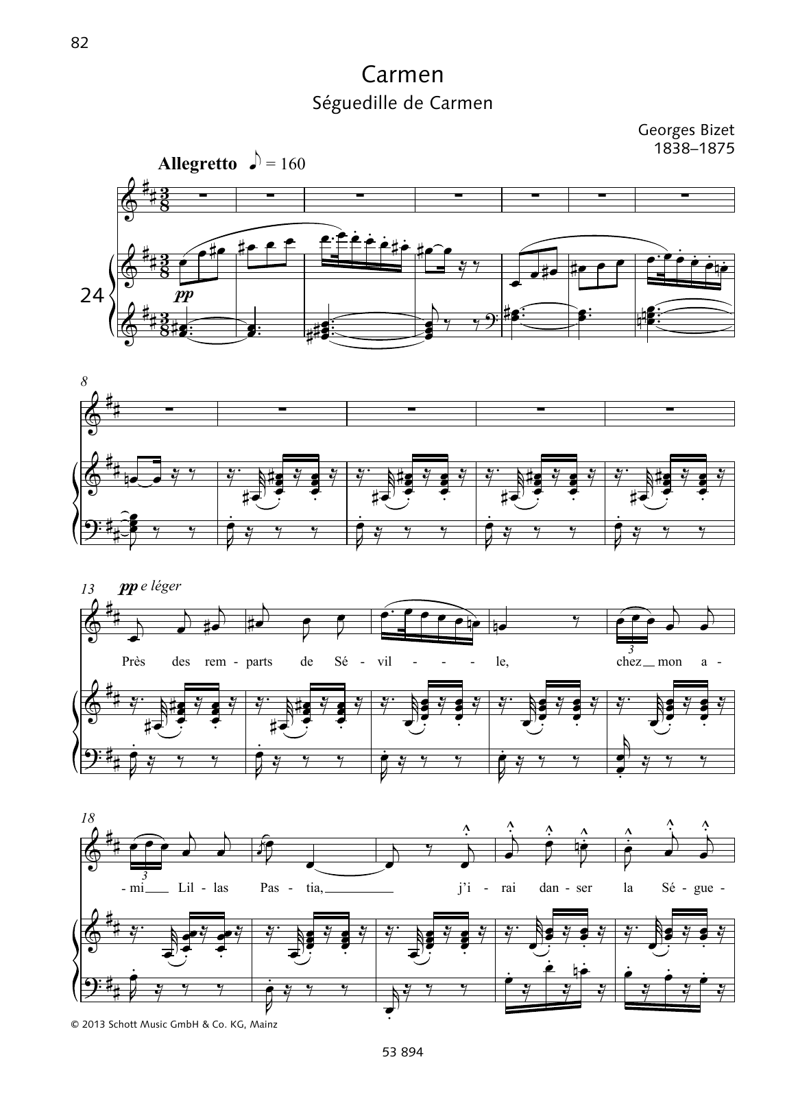 Download Georges Bizet Pres des remparts de Seville Sheet Music and learn how to play Piano & Vocal PDF digital score in minutes