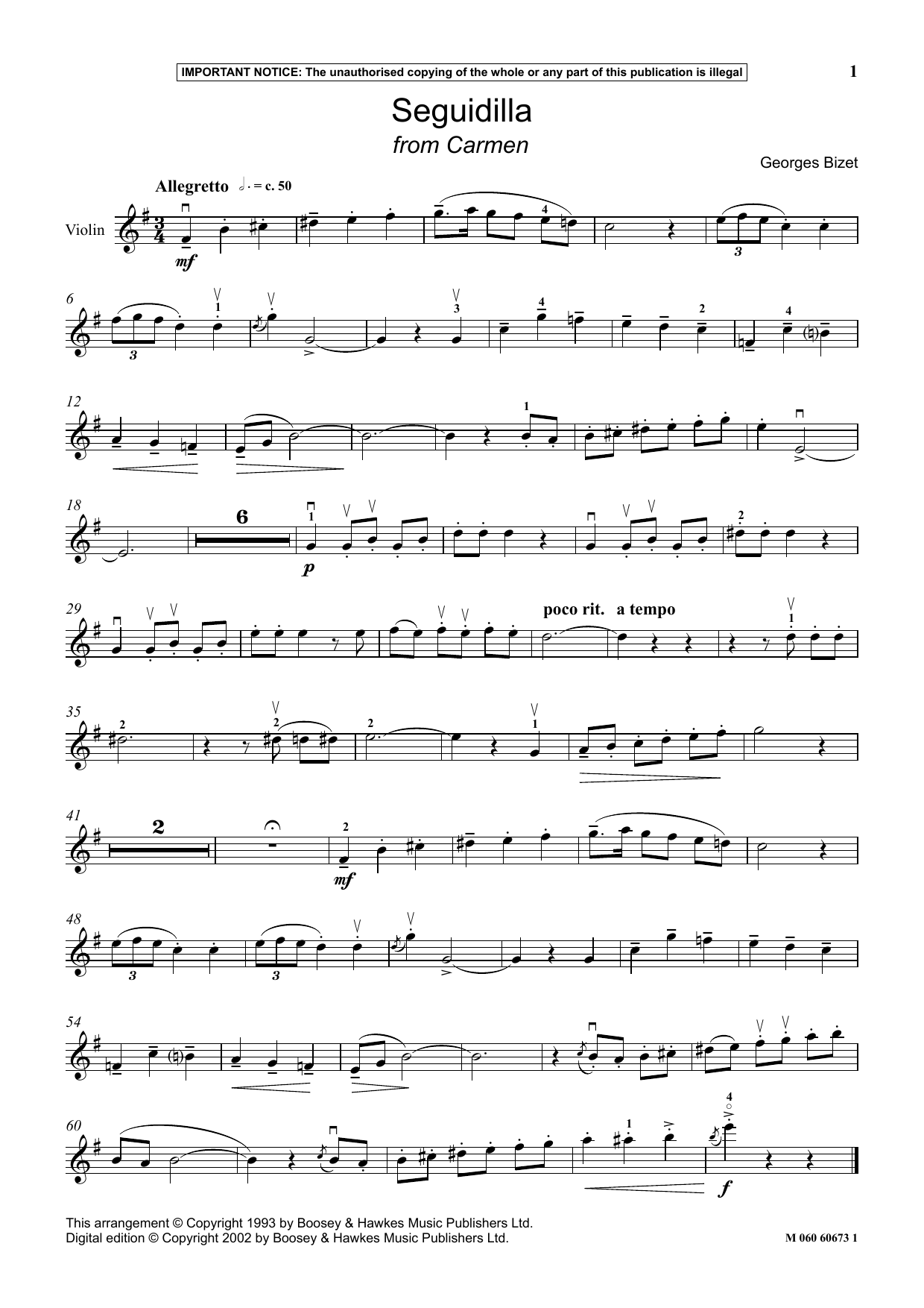 Download Georges Bizet Seguidilla (from Carmen) Sheet Music and learn how to play Instrumental Solo PDF digital score in minutes