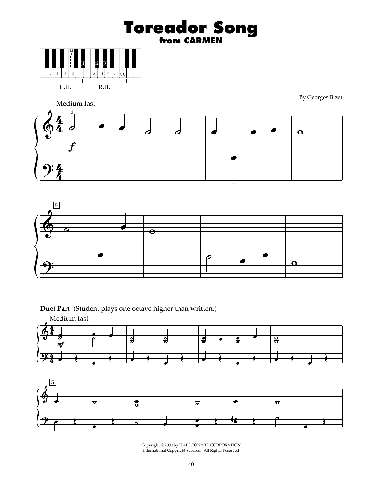 Download Georges Bizet Toreador Song (arr. Carol Klose) Sheet Music and learn how to play 5-Finger Piano PDF digital score in minutes