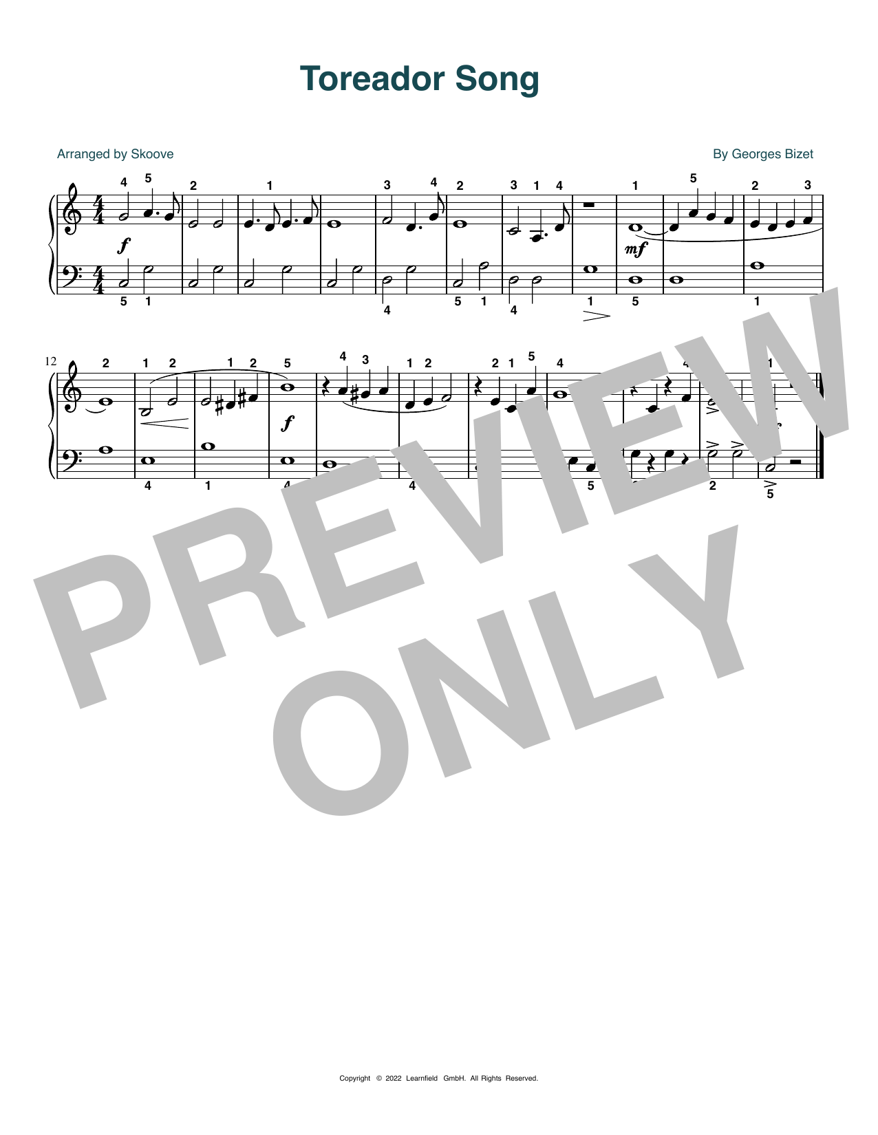 Download Georges Bizet Toreador Song (arr. Skoove) Sheet Music and learn how to play Beginner Piano (Abridged) PDF digital score in minutes