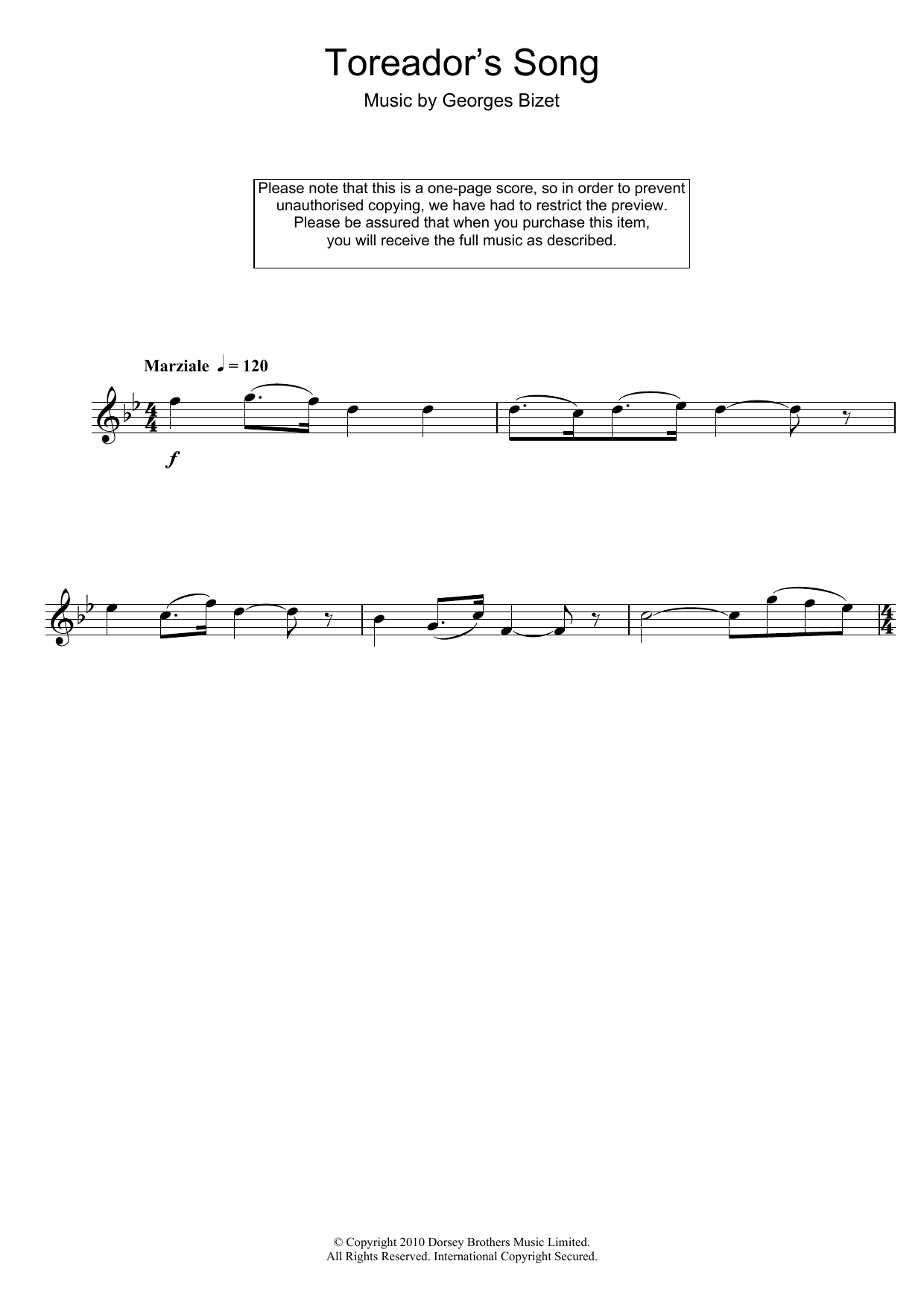 Download Georges Bizet Toreador's Song (from Carmen) Sheet Music and learn how to play Keyboard PDF digital score in minutes